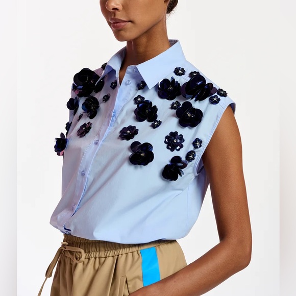 ESSENTIEL ANTWERP Fight Light Blue Sleeveless Cotton with embellishments - Picture 1 of 13